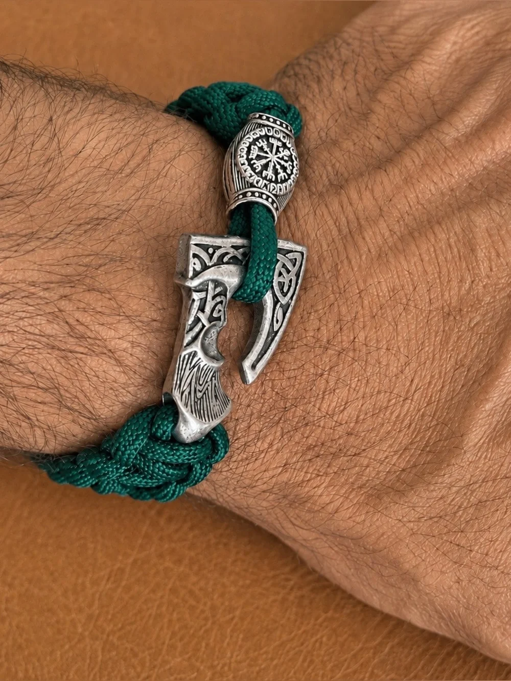Stainless steel Norse Viking axe rope bracelet